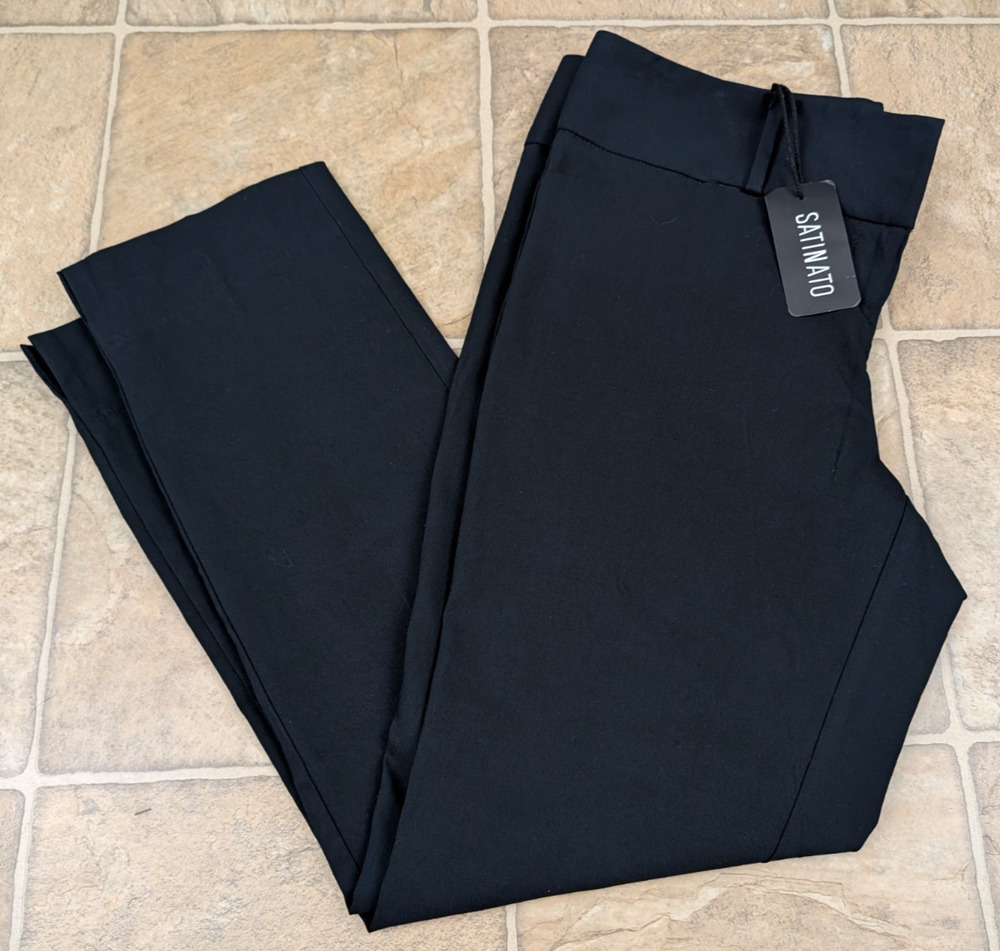 Satinato sz 8 Pants stretchy black mid rise zipper fly no pockets work 2860